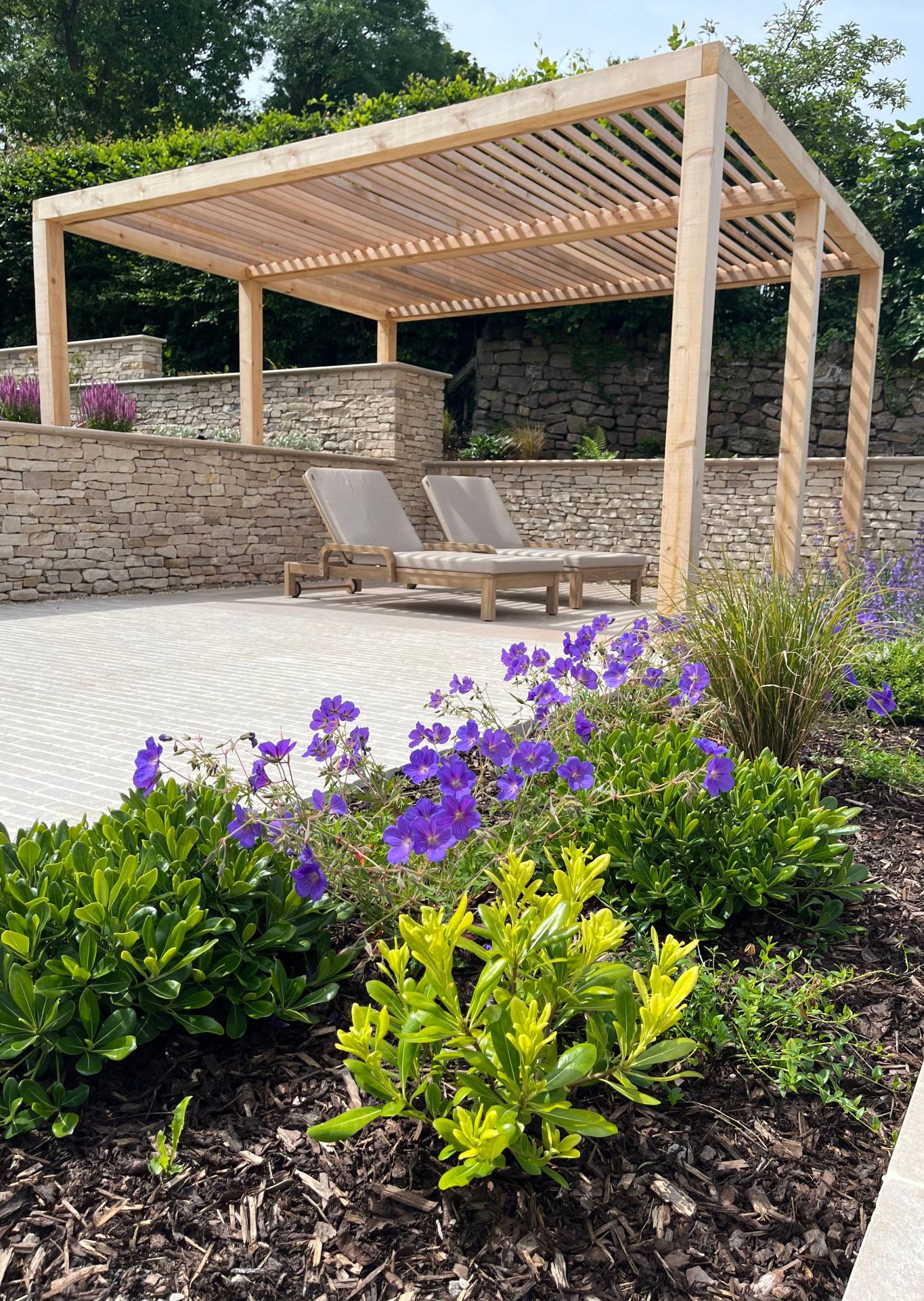 contemporary-garden-stoke-bishop-4 Cedar pergola and sun loungers