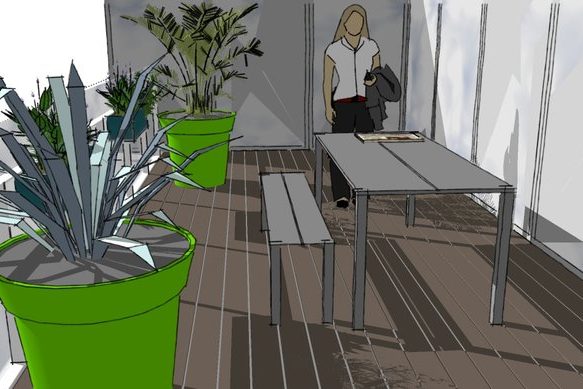 Roof Terrace Islington perspective featuring planters , table and benches