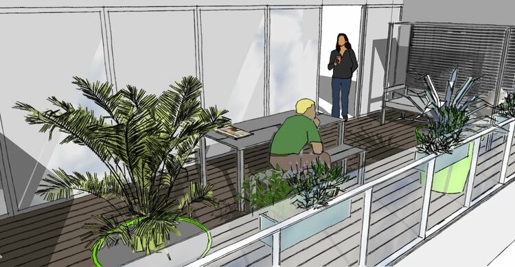 Roof Terrace Islington perspective featuring planters , table and benches