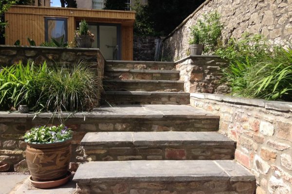 Slate steps in terraced garden